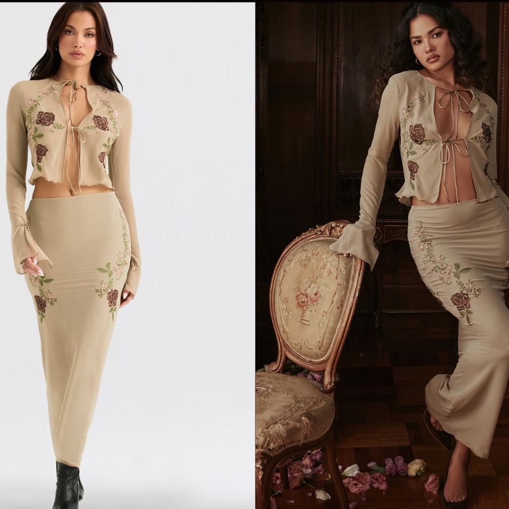 HOUSE OF CB 'Lailah' Floral Maxi Skirt Set NWT